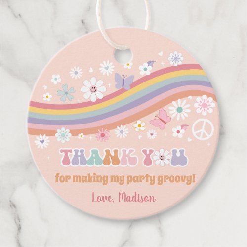 Groovy Retro 70s Hippie Flower Birthday Favor Tags