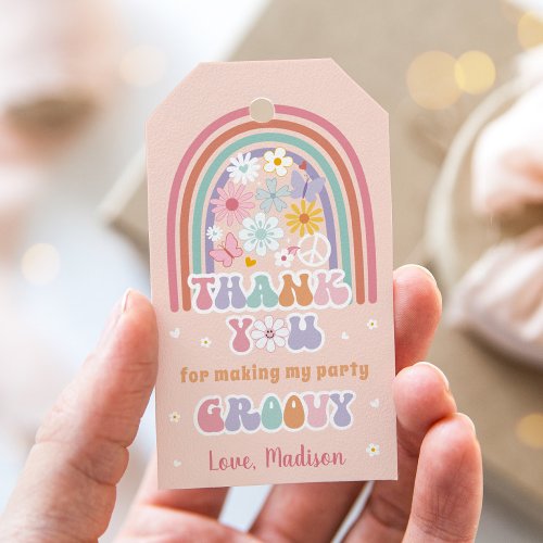 Groovy Retro 70s Hippie Flower Birthday Thank You Gift Tags