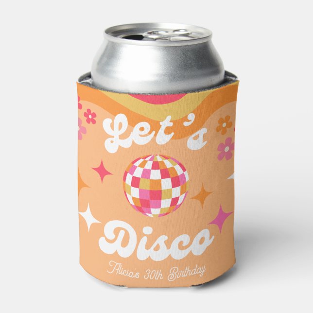 Groovy Retro 70s Let's Disco Any Age Birthday Can Cooler (Can Front)