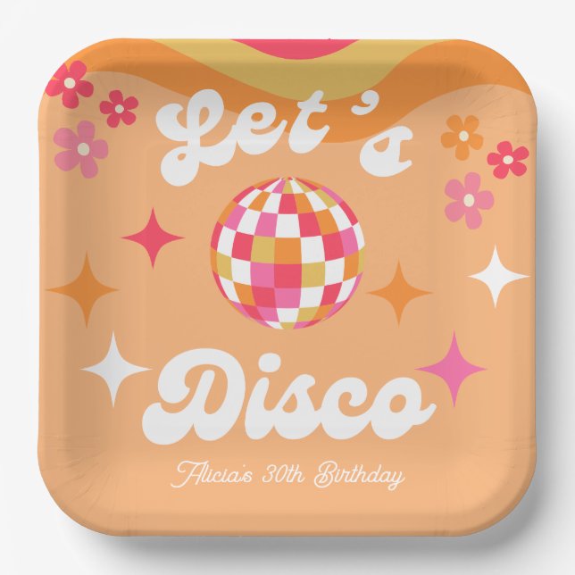 Groovy Retro 70s Let's Disco Any Age Birthday Paper Plates (Front)