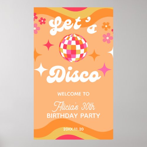 Groovy Retro 70s Lets Disco Any Age Birthday Poster