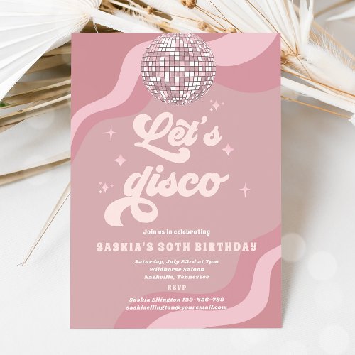 Groovy Retro 70s Lets Disco Birthday Party  Invitation