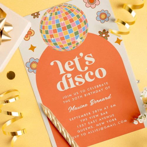 Groovy Retro 70s Lets Disco Birthday Party Invitation