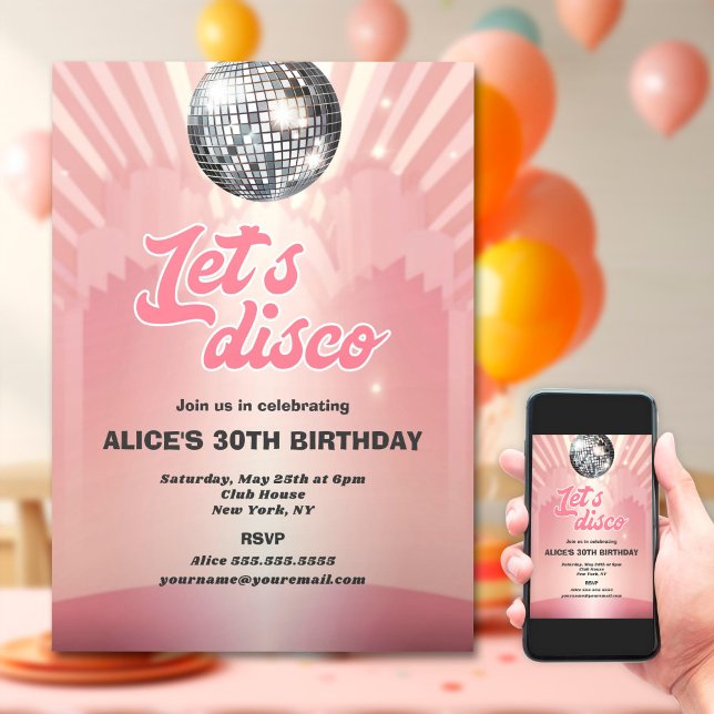 Groovy Retro 70s Let's Disco Birthday Party Invitation (Creator Uploaded)