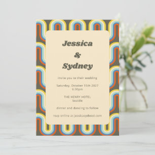 Groovy Retro 70s Olive Green Unique Wedding Invitation