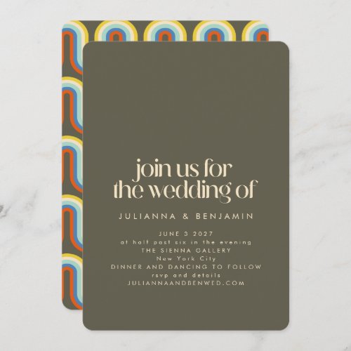 Groovy Retro 70s Olive Green Wedding All In One Invitation