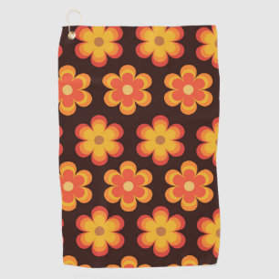 Groovy Retro 70s Orange and Yellow Flowers Golf Towel