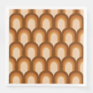 Groovy Retro 70s Pattern Design in Brown Wedding Paper Dinner Napkins
