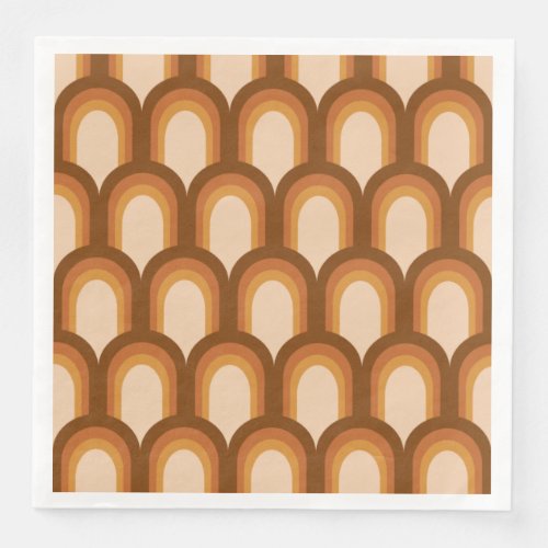 Groovy Retro 70s Pattern Design in Brown Wedding   Paper Dinner Napkins