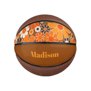 Groovy Retro 70s Personalized for Her Floral Mini Basketball