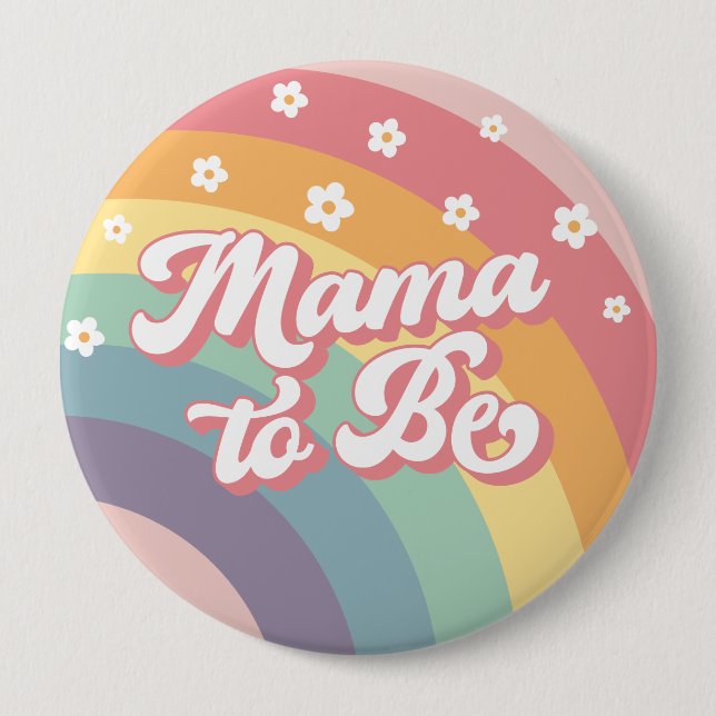 Groovy Retro 70s Rainbow Baby Shower Button (Front)