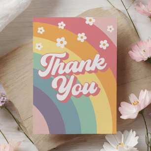 Groovy Retro 70s Rainbow Baby Shower Letterpress Thank You Card