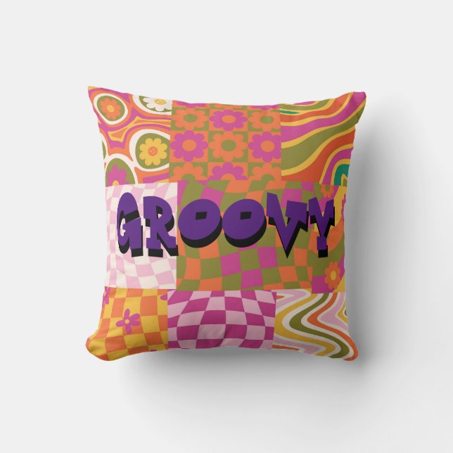 Groovy Retro 70's Style Throw Pillow Personalize (Front)
