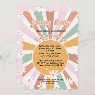 Groovy Retro 70s Sunshine Daisy Girl Baby Invitation