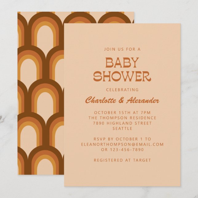 Groovy Retro 70s Terracotta Couples Baby Shower Invitation (Front/Back)