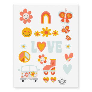 Groovy retro 70's themed fun temporary tattoos
