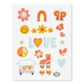 Groovy retro 70's themed fun temporary tattoos