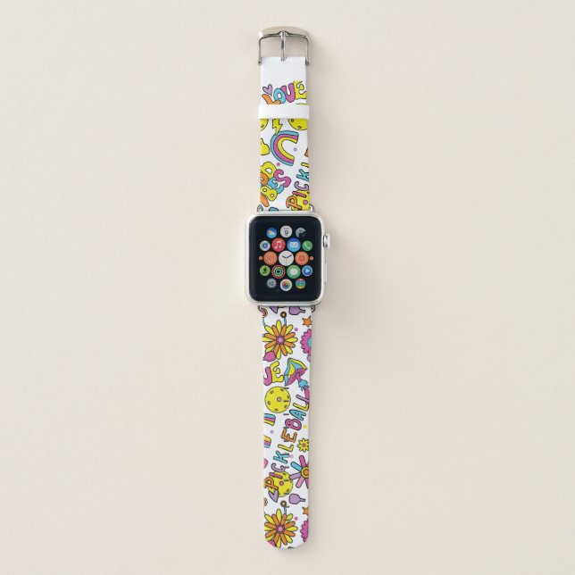 Groovy, retro 90s, white apple watch band (Front)