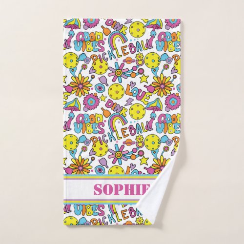 Groovy retro 90s white  hand towel 