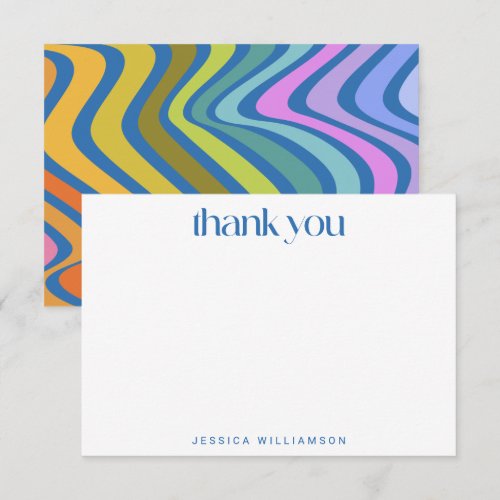 Groovy Retro Abstract Blue Custom Bridal Shower Thank You Card