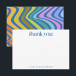 Groovy Retro Abstract Blue Custom Bridal Shower Thank You Card<br><div class="desc">Groovy Retro Abstract Rainbow Blue Custom Bridal Shower Thank You Card</div>