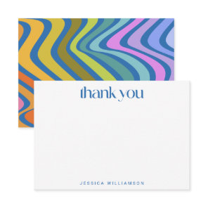Groovy Retro Abstract Blue Custom Bridal Shower Thank You Card