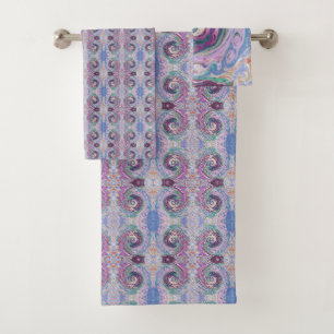Groovy Retro Abstract Purple and Brown Swirl Bath Towel Set