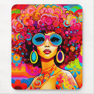 Groovy Retro Afro Chic Pop Art Mouse Pad