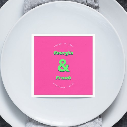 Groovy Retro Ampersand Hot Pink Colorful Wedding   Napkins