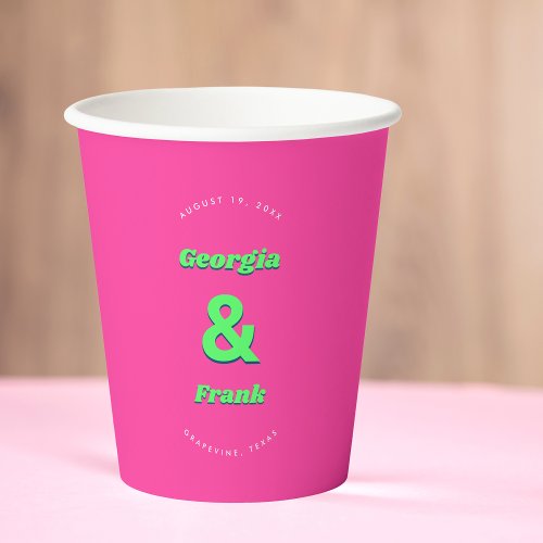 Groovy Retro Ampersand Hot Pink Colorful Wedding   Paper Cups