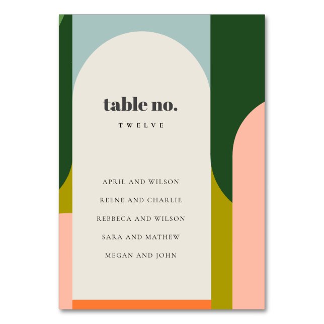 Groovy Retro Arch Abstract Bold Wedding Seating  Table Number (Front)
