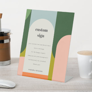 Groovy Retro Arch Abstract Wedding Custom Party Pedestal Sign