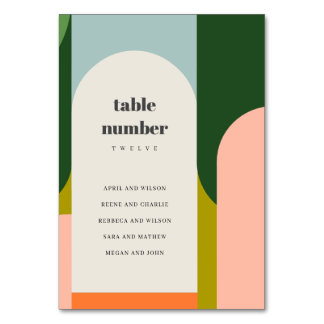 Groovy Retro Arch Abstract Wedding Seating Chart Table Number