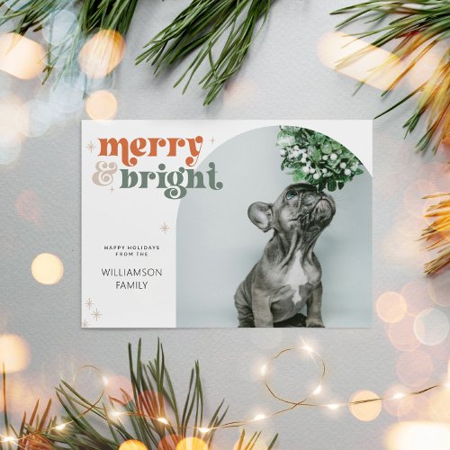 Groovy Retro Arch Photo Merry  Bright Holiday Card