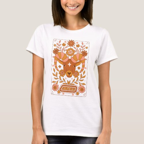 Groovy Retro Aries Horoscope Astrology Brown T_Shirt