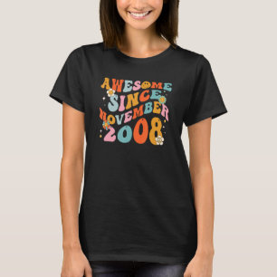 Groovy Retro Awesome Since 2008 14 Years Old 14th T-Shirt
