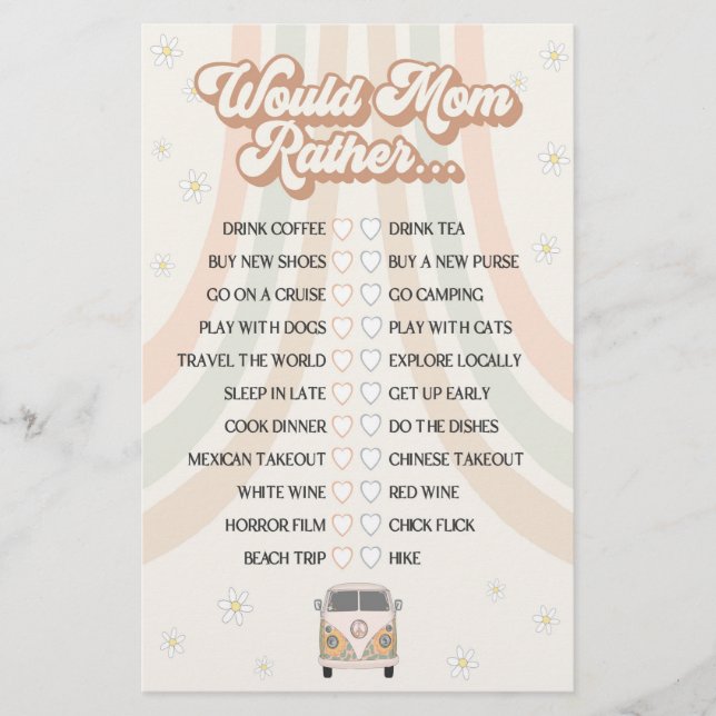 groovy retro baby shower would mom rather game  (Front)