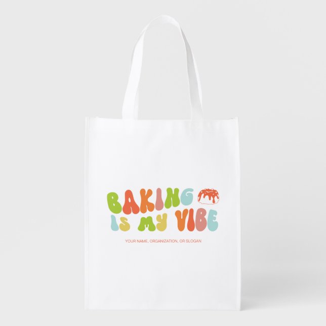 Groovy Retro Baking is My Vibe, Baker Grocery Bag (Front)