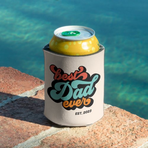 Groovy Retro Best Dad Ever Photo Fathers Day Can Cooler