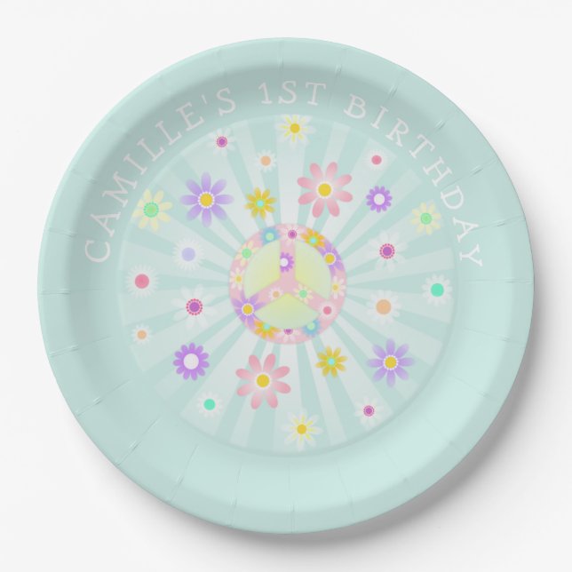 Groovy Retro Birthday Paper Plates (Front)