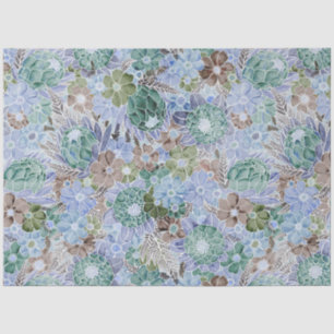 Groovy Retro Blue Protea And Daisy Pattern Wrappin Tissue Paper