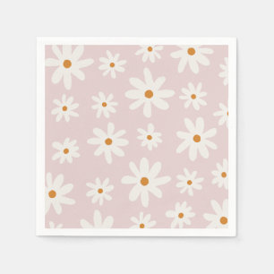 Groovy Retro Blush Pink Daisy Napkins