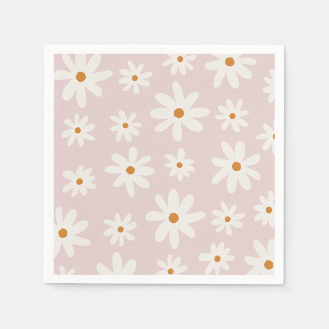 Groovy Retro Blush Pink Daisy Napkins (Front)