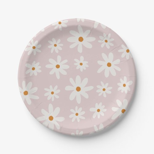 Groovy Retro Blush Pink Daisy Paper Plates