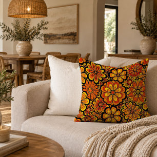 Groovy Retro Boho 70s Hippie Abstract Cushion Desi