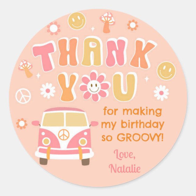 Groovy Retro Boho Birthday Favor Stickers Labels (Front)