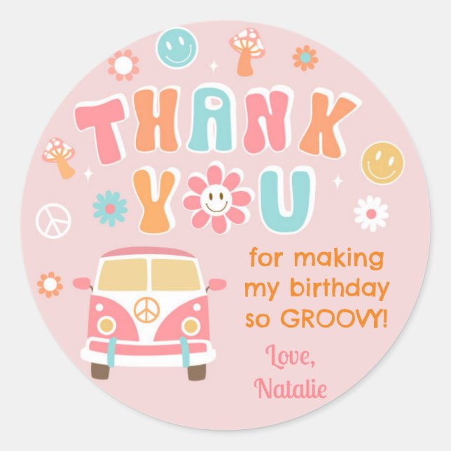 Groovy Retro Boho Birthday Favor Stickers Labels (Front)