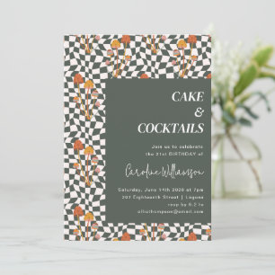 Groovy Retro Boho Checkerboard Birthday Party Invitation