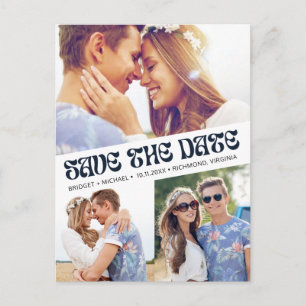 Groovy Retro Boho Photo Wedding Save the Date Announcement Postcard