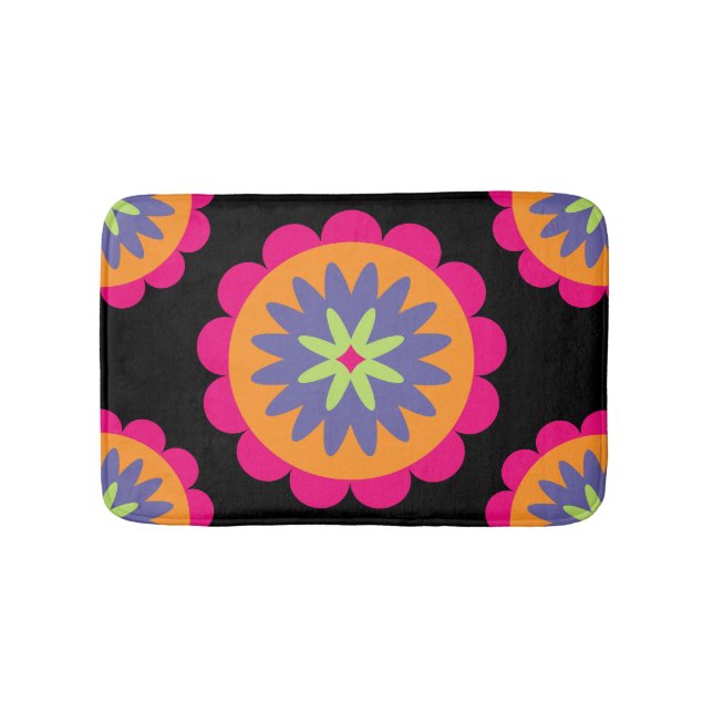 Groovy Retro Botanical Pattern Artwork Bath Mat (Front)